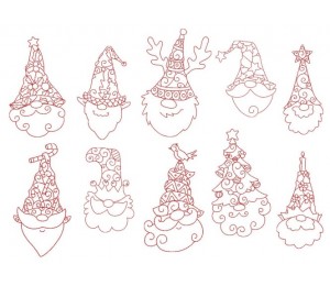 Stickserie - Stylish xmas Gnomes LineArt
